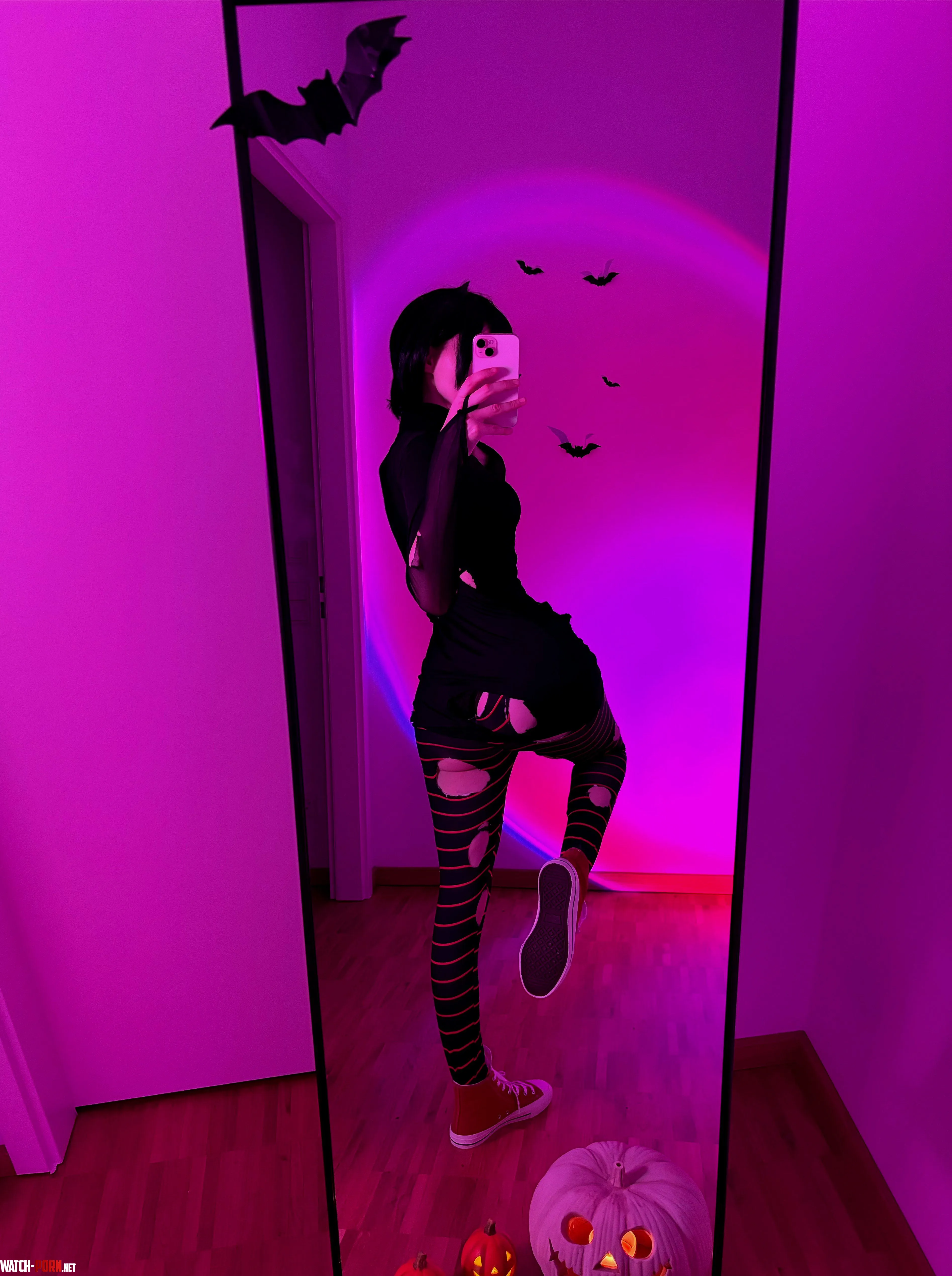 The pink light shows every inch of my midriff, want your hands here? [F] by KindBunny0
