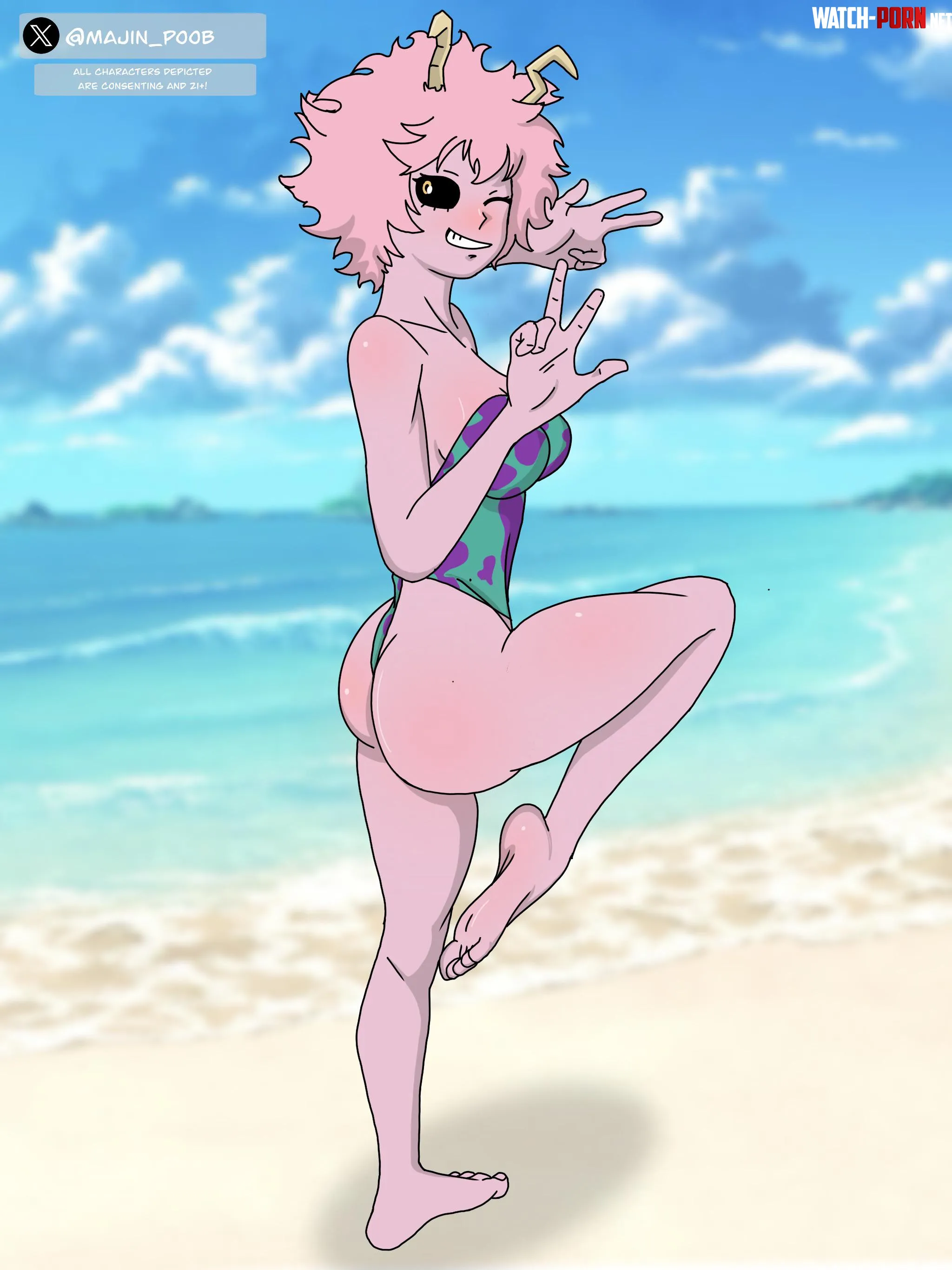 Mina Ashido beach day (OC) (Majinpoob) by MajinPoob