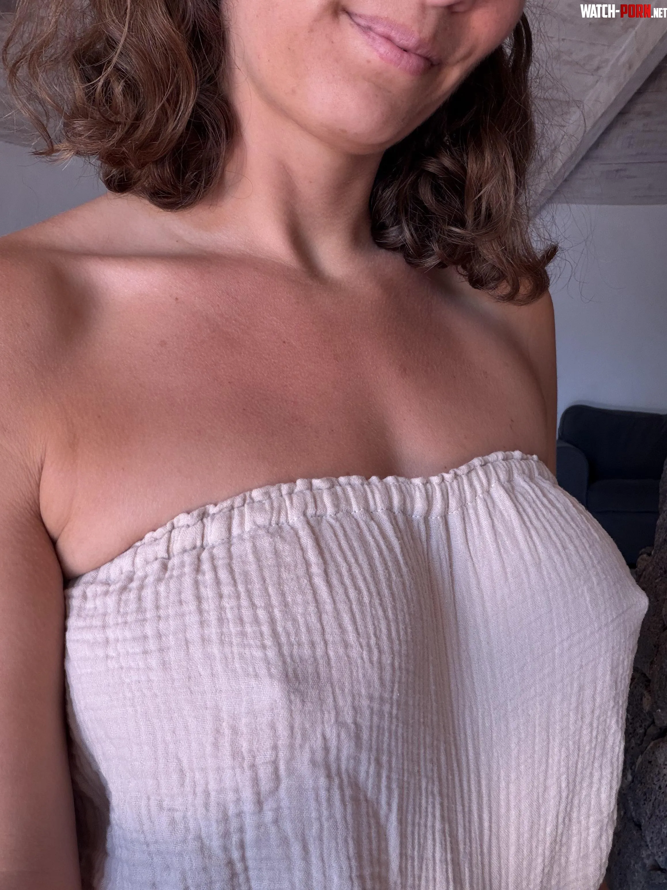 Braless in a very thin tube top by maplesyrup_girl