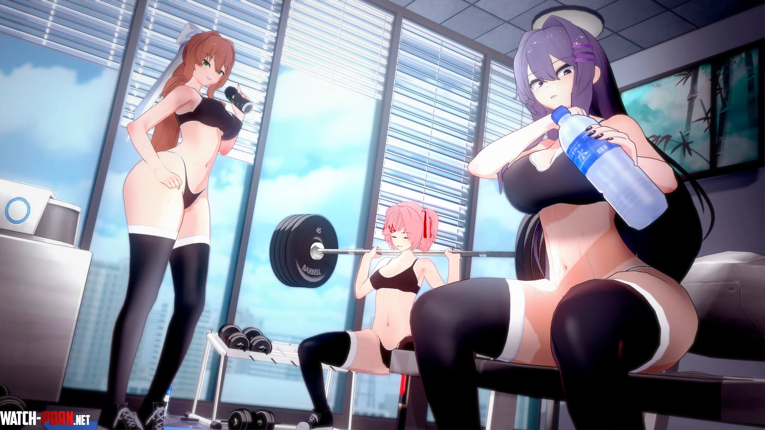 gym monika, natsu and yuri (@Mashirosolera) by LizeroMashiro