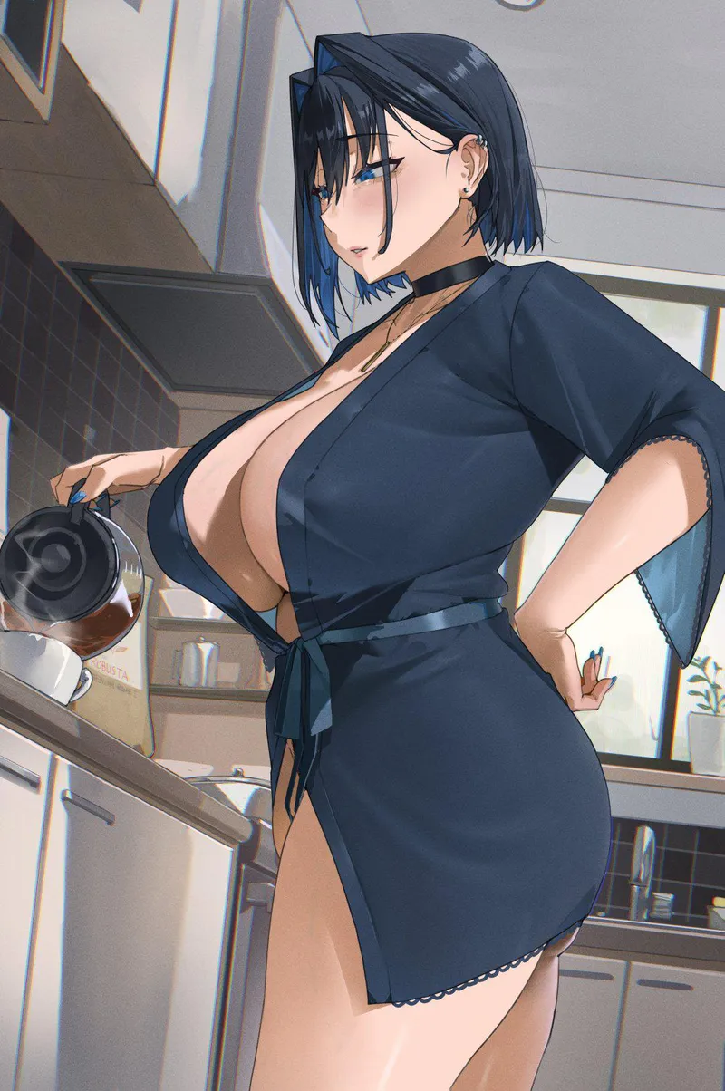 Thumbnail Morning Coffee Delight with Kronii by x54dc5zx8 | BigAnimeTiddies Category