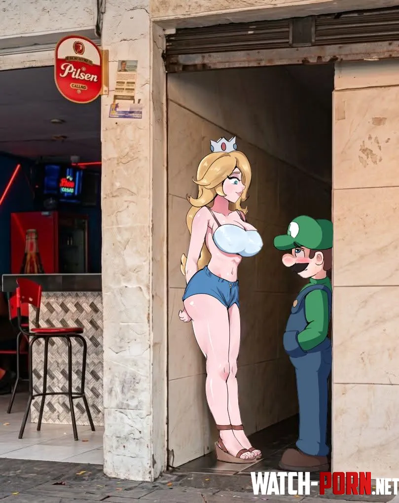 Rosalina finds Luigi on alley (Super Mario) [@renzzo_art] by RenzzoDraws