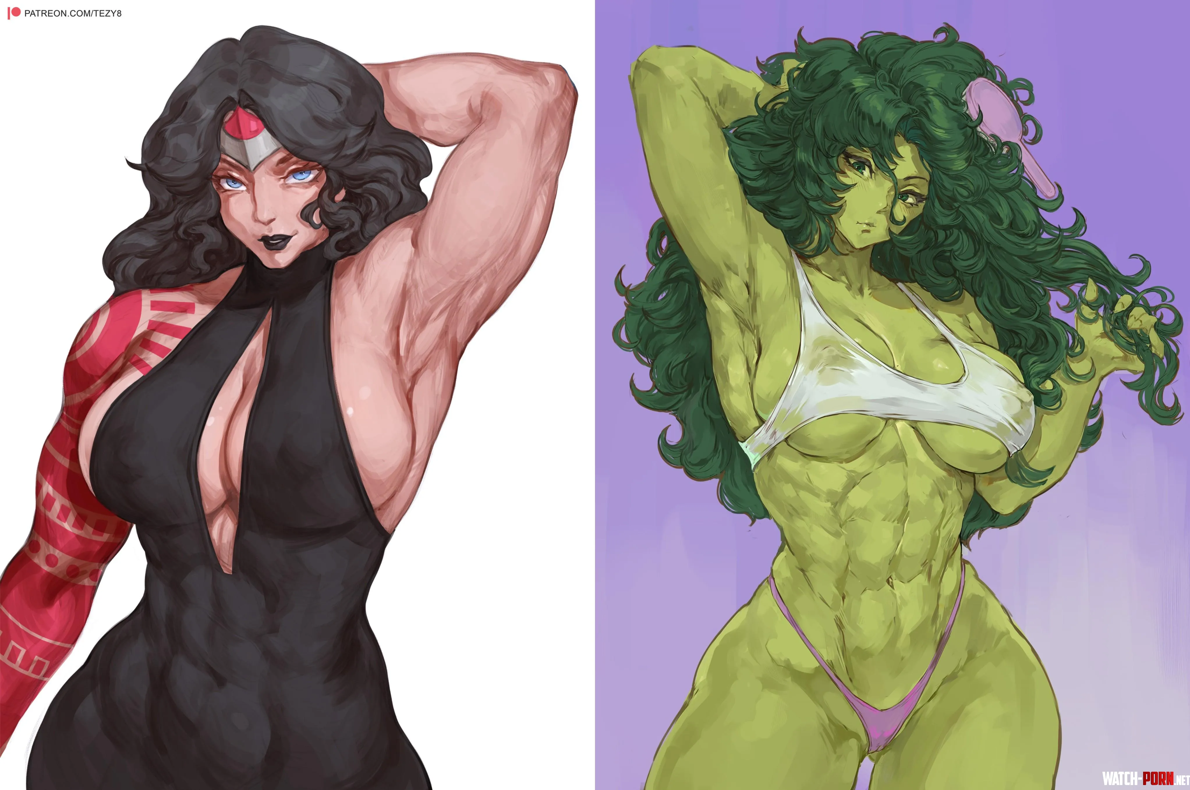 Wonder Woman & She-Hulk (by me) by StarvingArtist2000