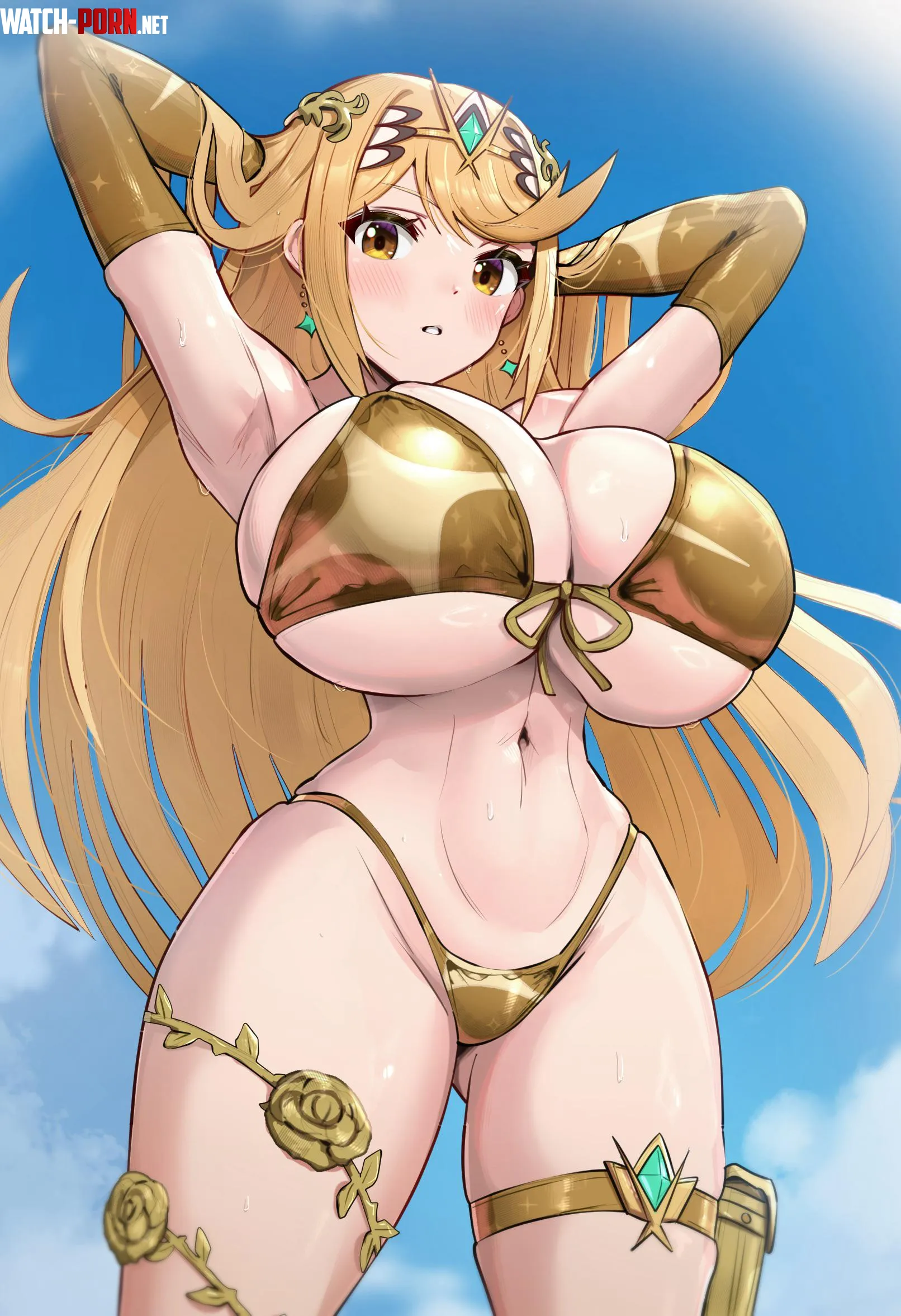 mythra’s beach day (artist: gonzarez) by xmkx100