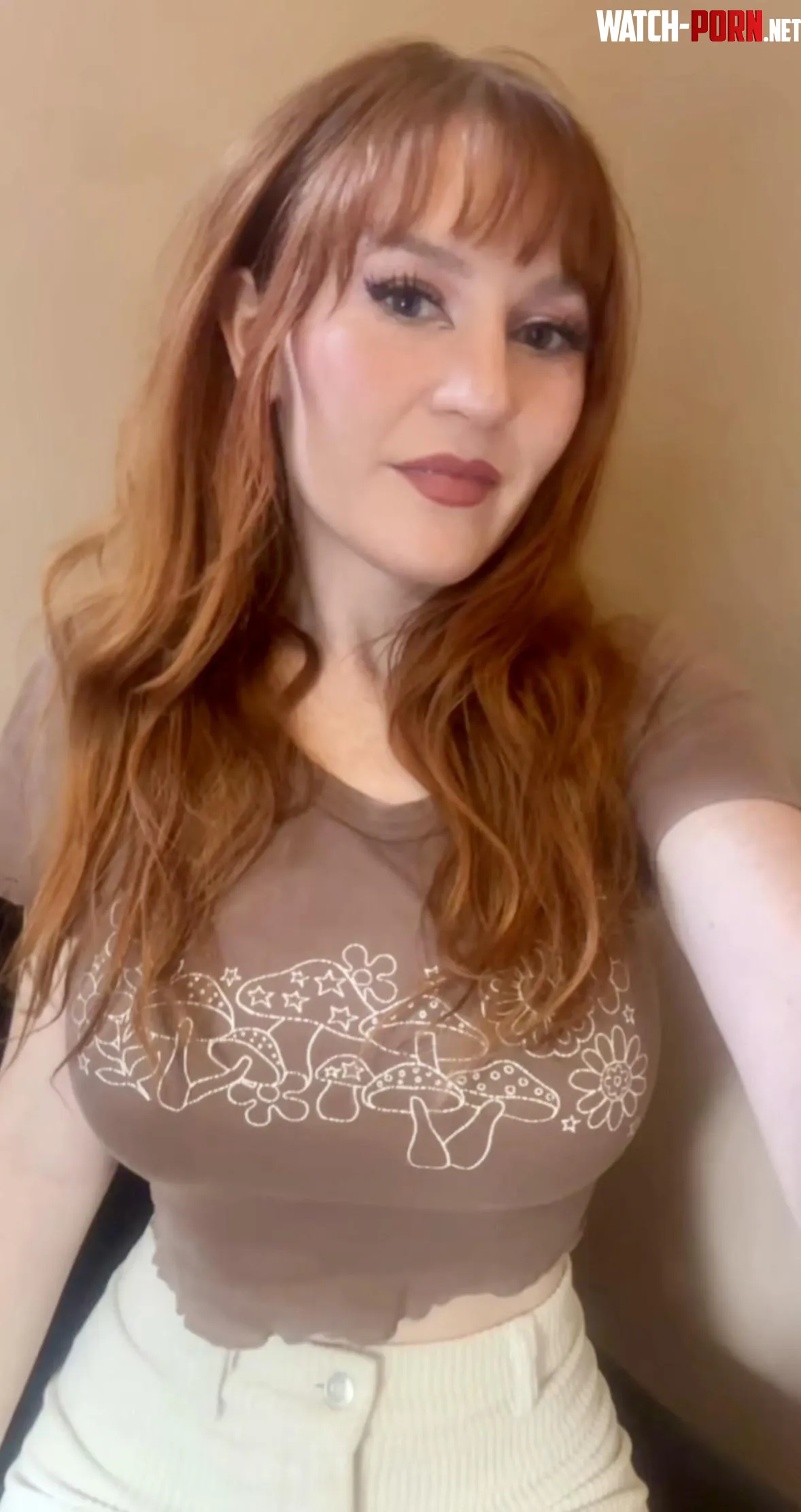 Busty redhead in a mushroom shirt 🍄 by Lonkane