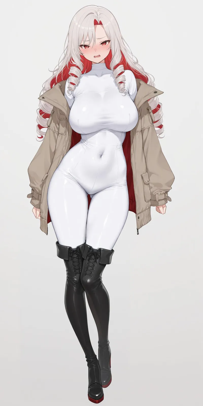 Thumbnail White Bodysuit & Black Thigh Boots by WoolsonDaSheep - Anime Bodysuits Delight