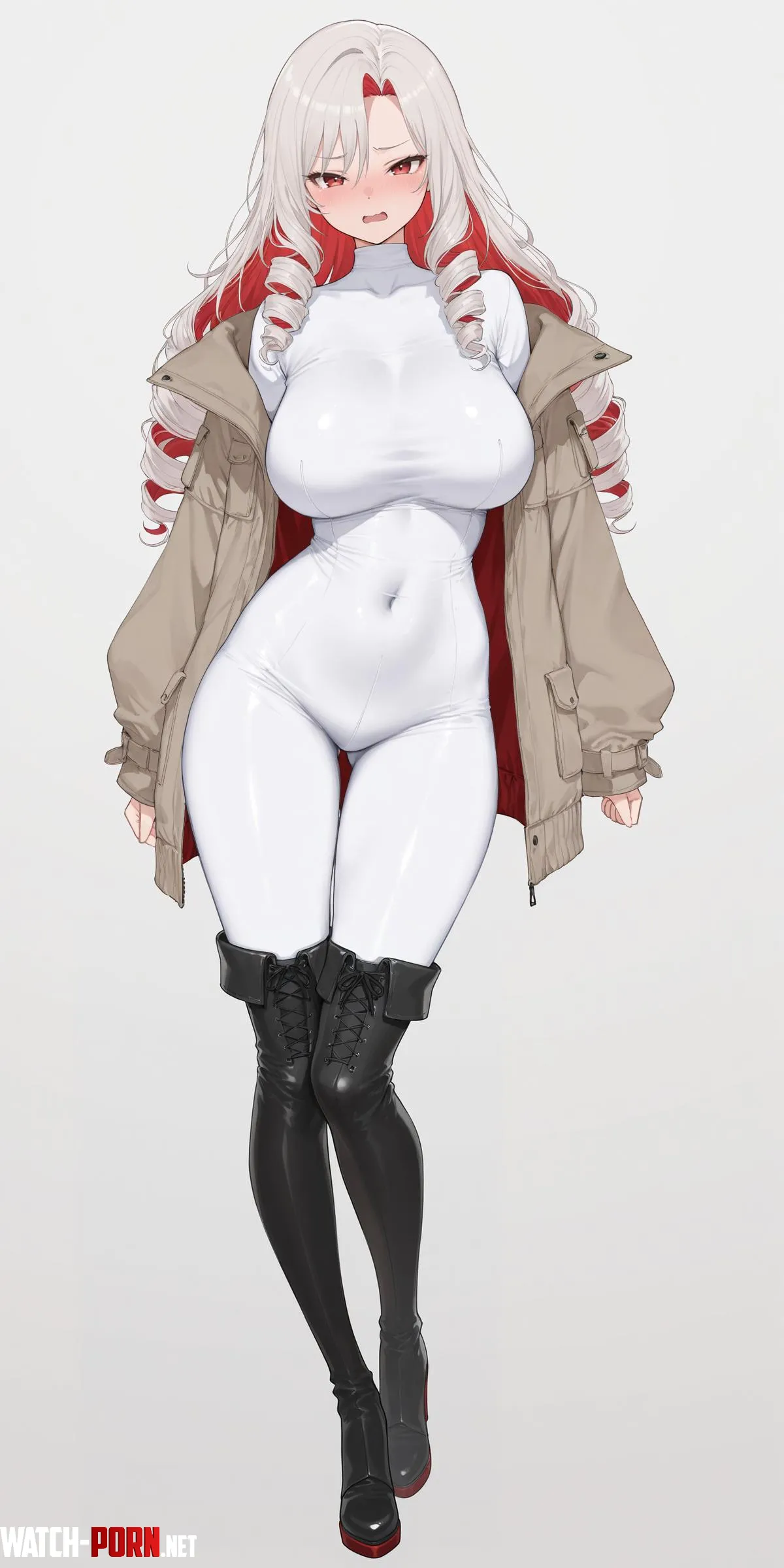 White Bodysuit + Black Thigh Boots by WoolsonDaSheep