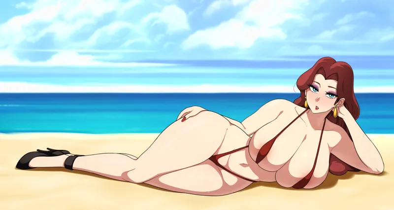 Thumbnail Lady Pauline showing of her new swimsuit at the beach. It's rather bold, isn't it? (Zoxxdot)