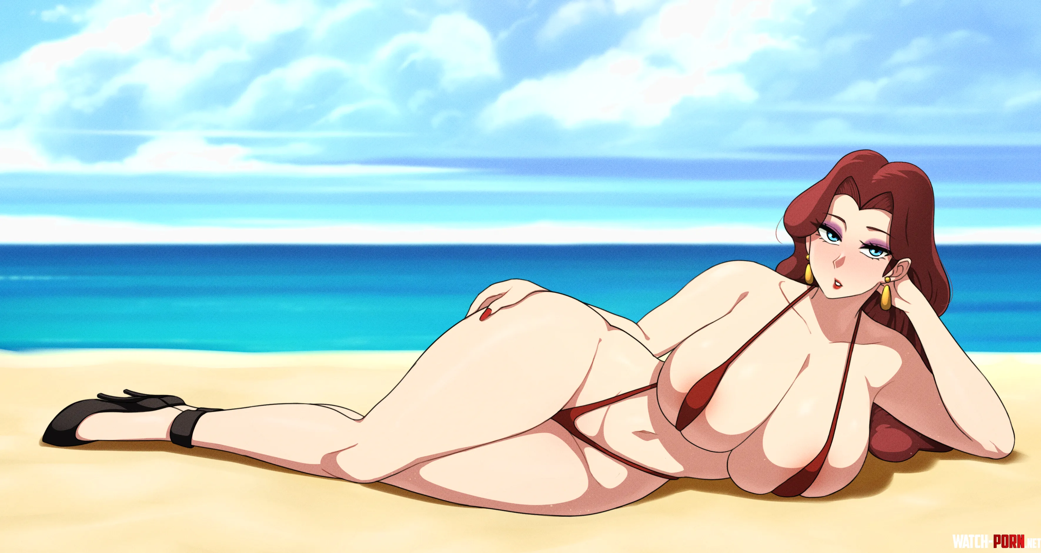Lady Pauline showing of her new swimsuit at the beach. It's rather bold, isn't it? (Zoxxdot) by Jigglingstatus