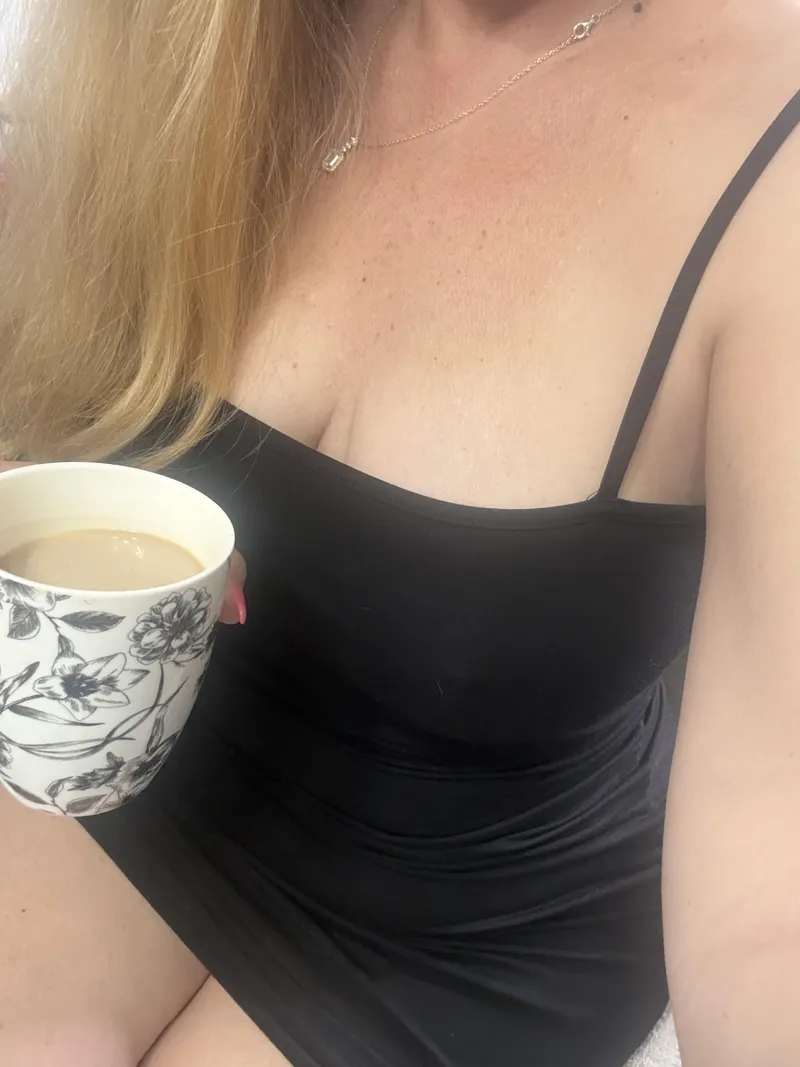 Thumbnail Just to hot for a bra! But still need my coffee!