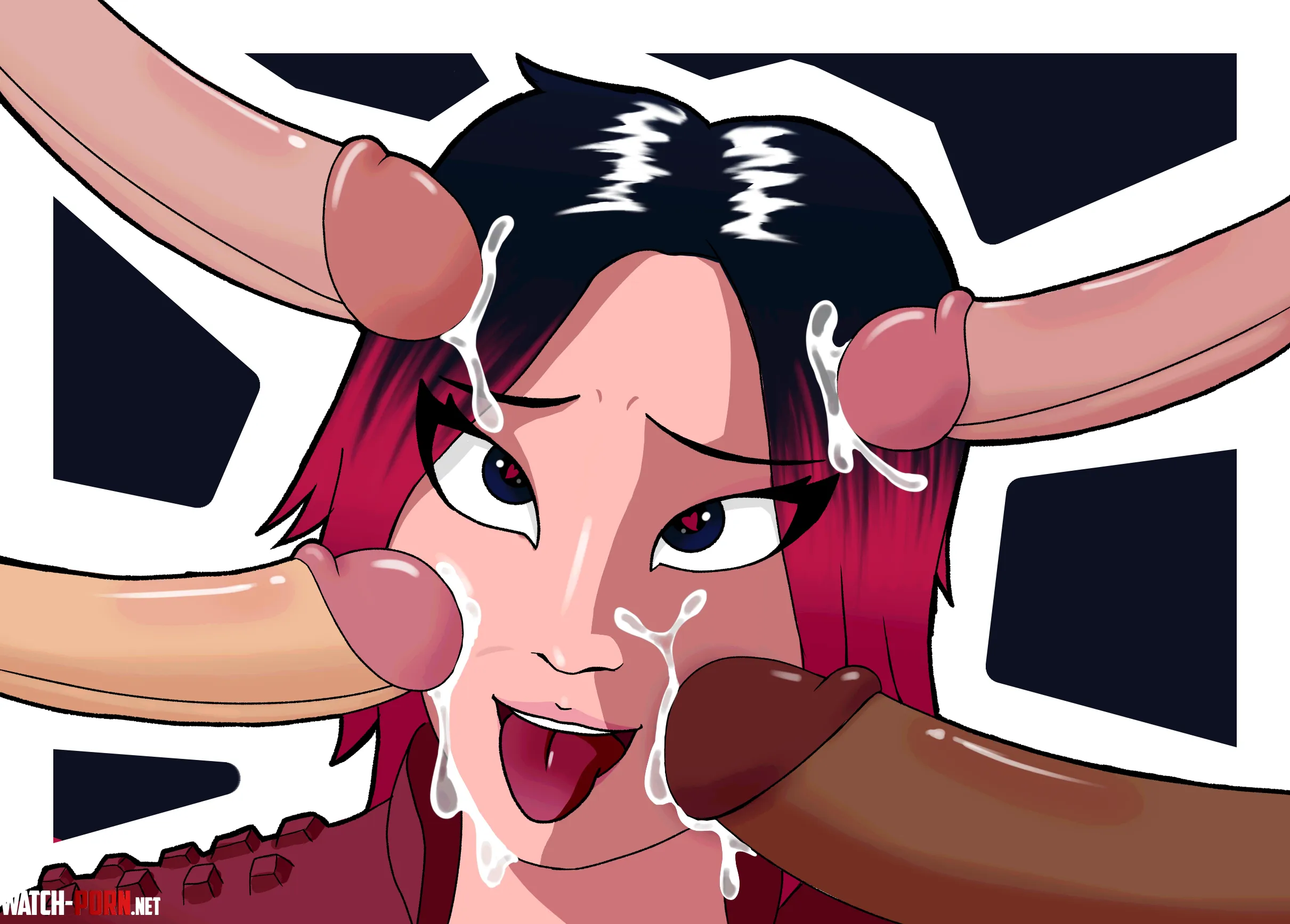 Redline AKA the spine game girl getting a soft facial (Art by me) by Ampernicum