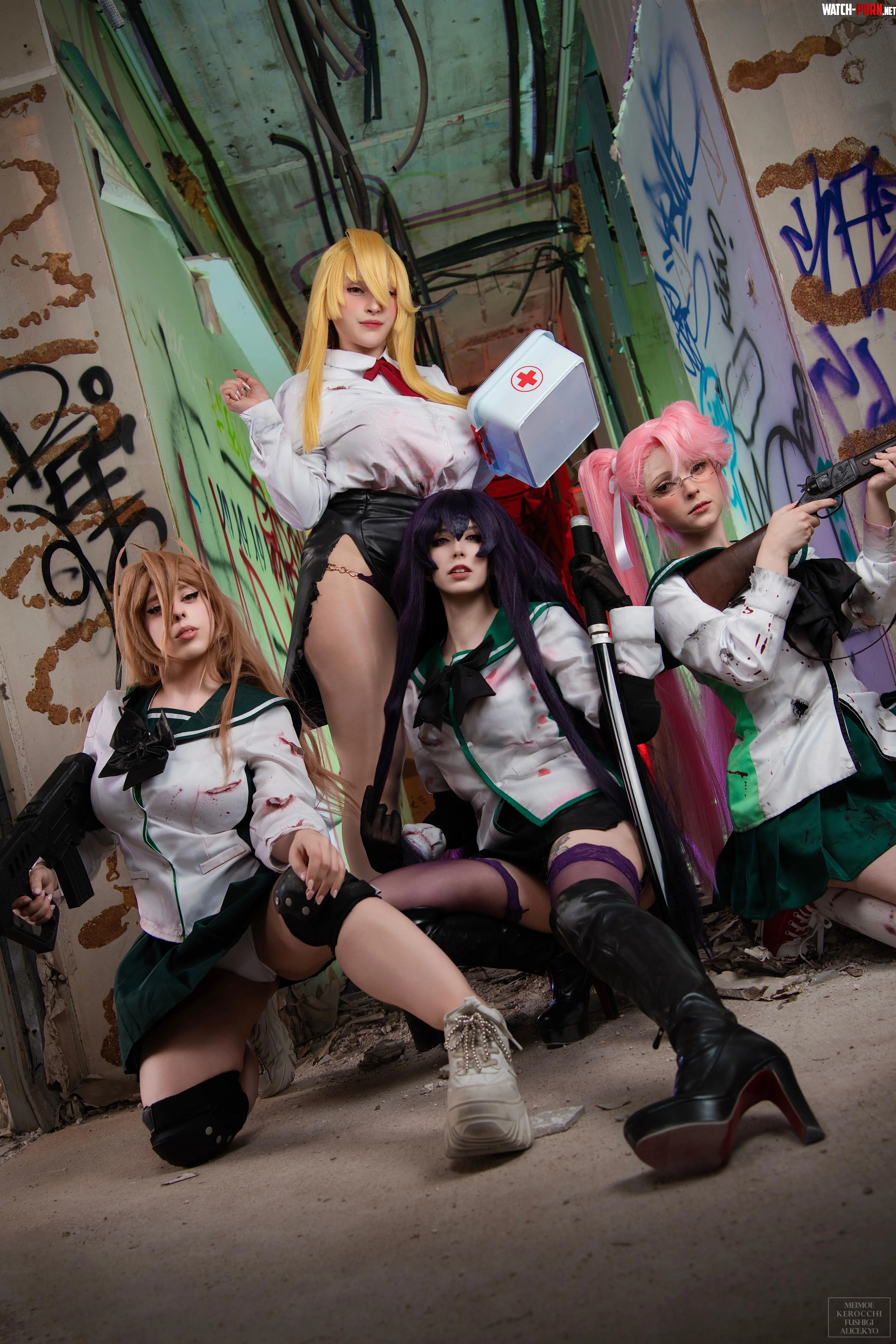 Highschool of the Dead cosplay group by MeiMoe, AliceKyo, Fushigi &amp; Kerocchi by kerocchi