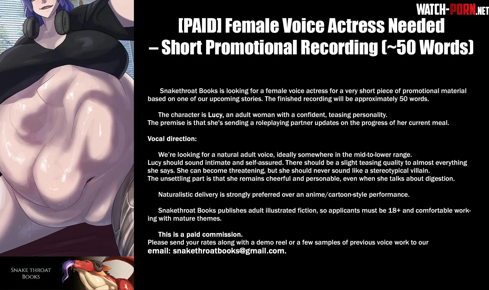 {promo}[PAID] Female Voice Actress Needed – Short Promotional Recording (~50 Words) by DireRV