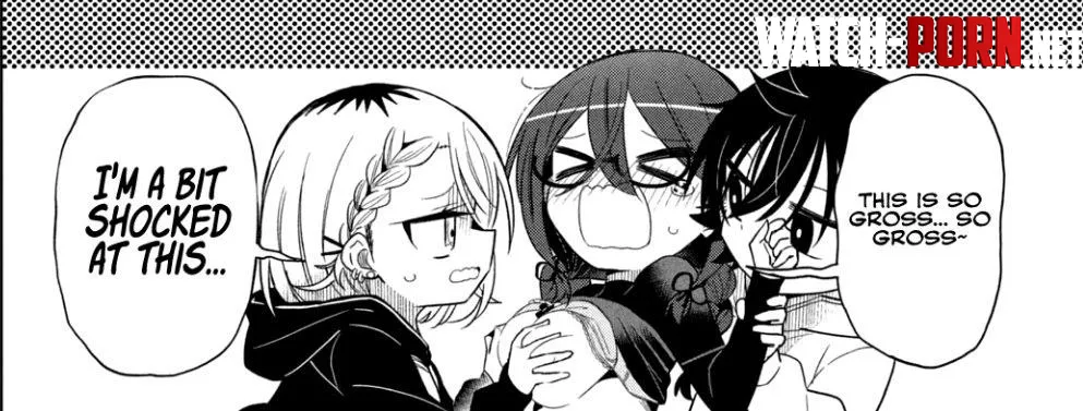 LF Mono Source: 3girls, groping, yuri, DX, nervous, piercings, black hair, blond hair, glasses, tears, English text, this is so gross... so gross~, I’m a bit shocked at this, shirt lift, large breasts, chibi by Simpsons138