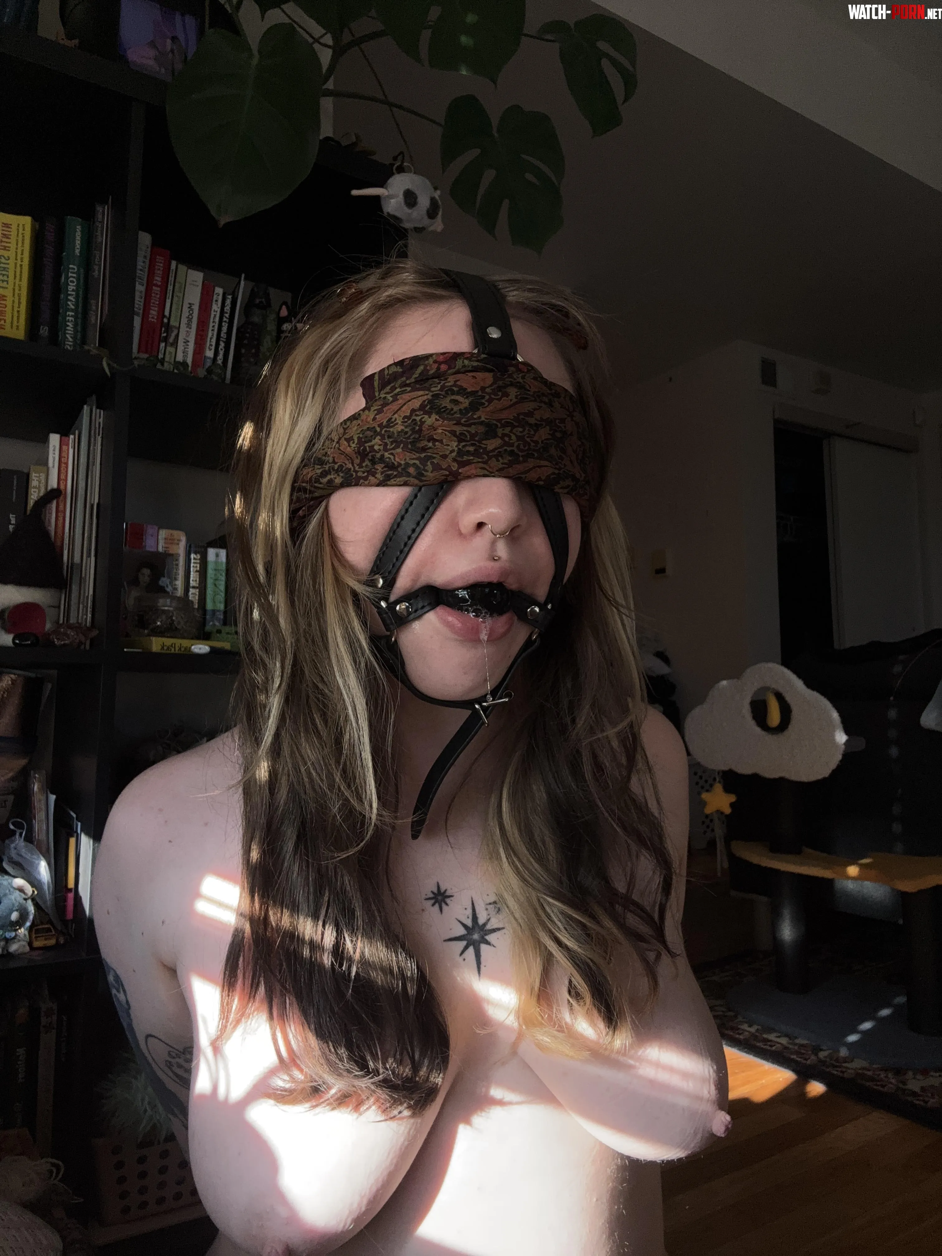 [F] wanted to test out my new gag in the pretty morning light by quinniecatt