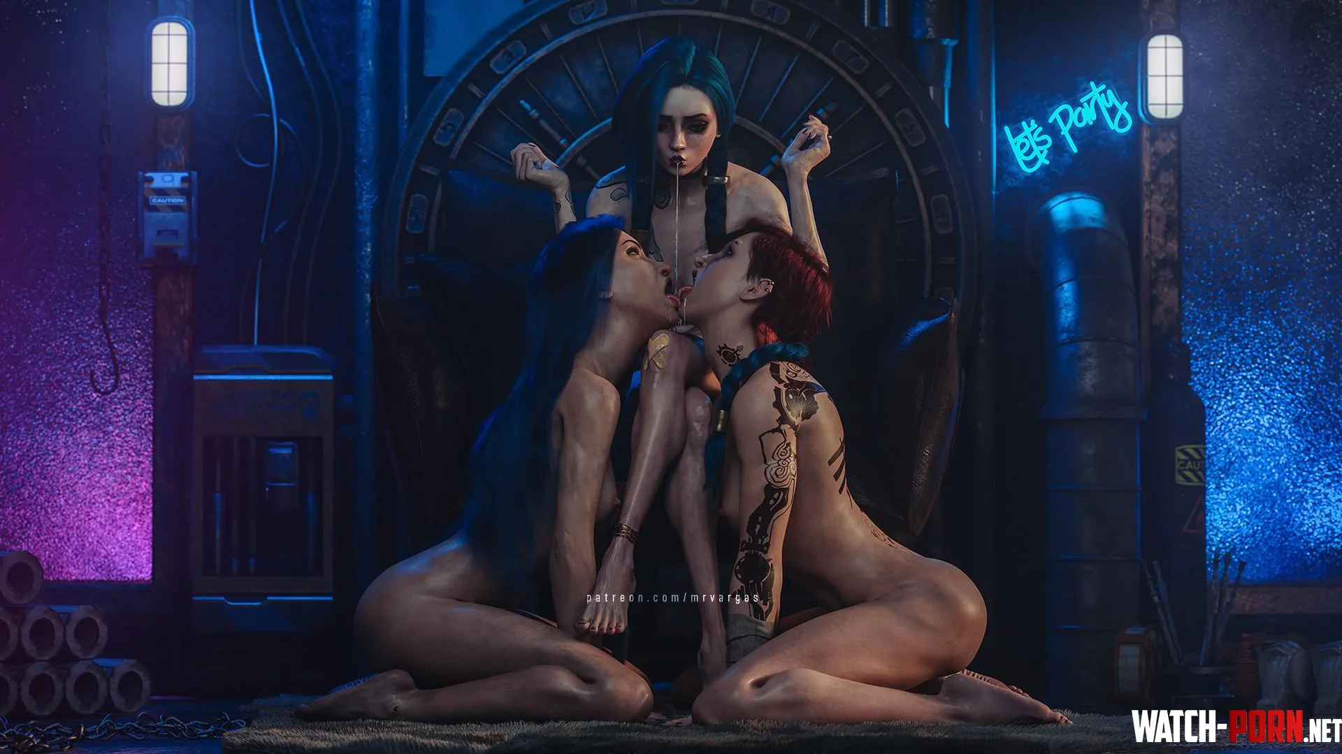 Cait and Vi lap up Jinx's spit [League of Legends] (Mr. Vargas) by swan_vortex