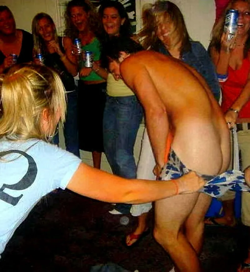 Thumbnail Women at a house party ravenously tear at the last bit of clothes the only man in attendance has left, they desperately want him naked.