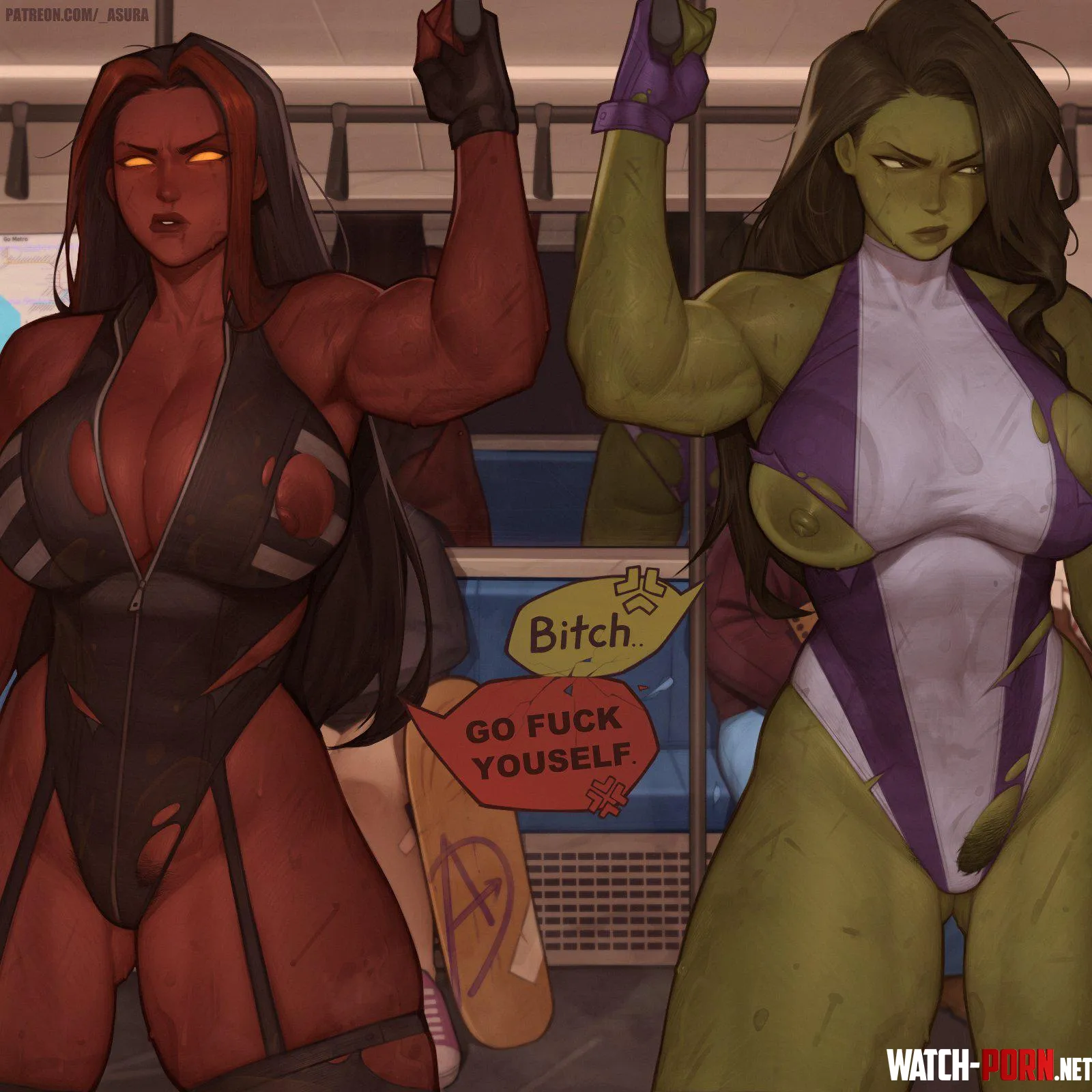 Red She-Hulk and She-Hulk Public Transportation (Asura) [Marvel] by Bazaarthrone