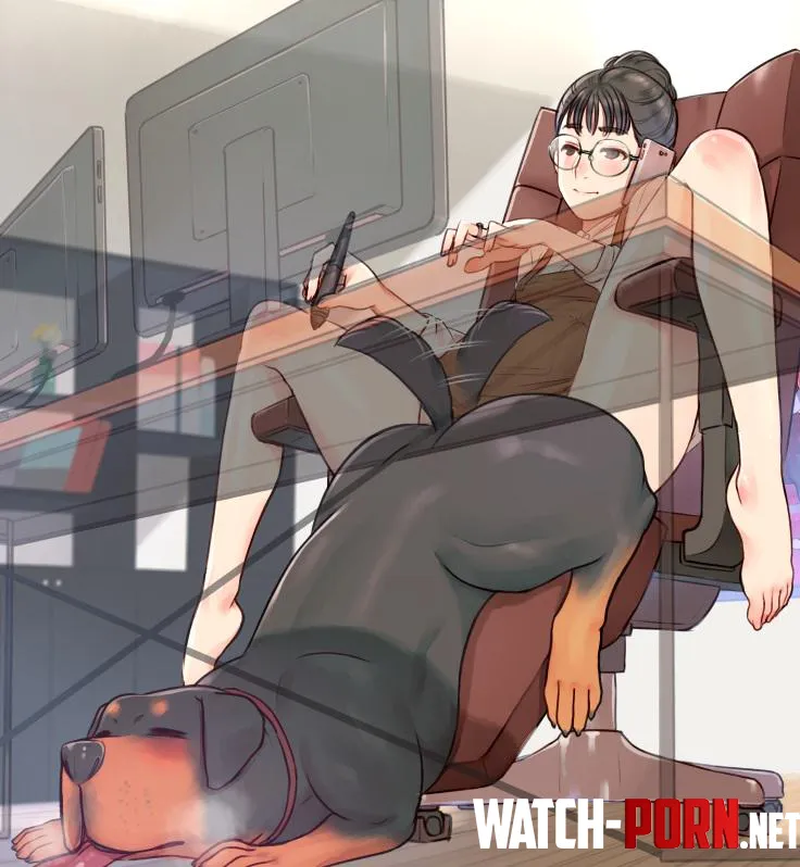 Having some fun with her dog while working (Mr.takealook) by topofbread_1