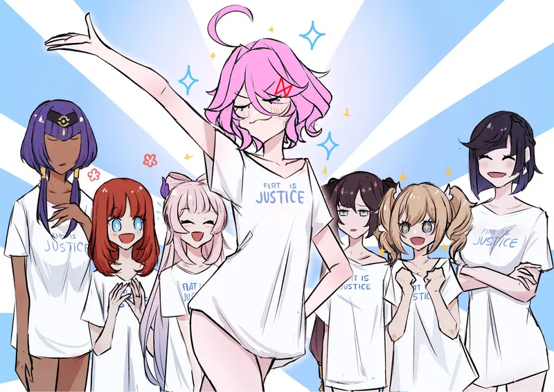 Thumbnail Natsuki leads all the other flat-chested girls in the world and has a message for you: FLAT IS JUSTICE! 🩷 (Original art: Tjia)