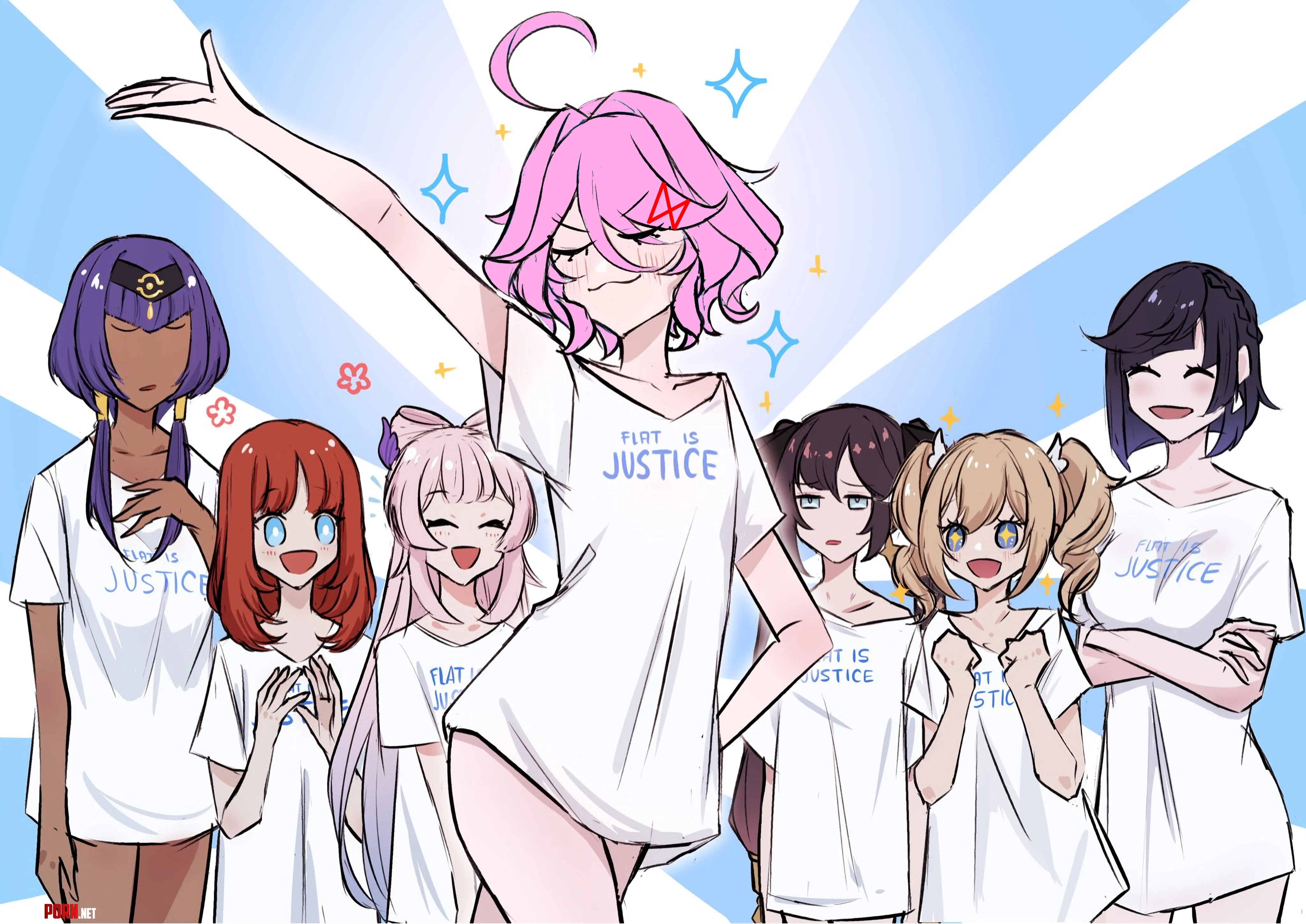 Natsuki leads all the other flat-chested girls in the world and has a message for you: FLAT IS JUSTICE! 🩷 (Original art: Tjia) by _Aiko_Tanaka