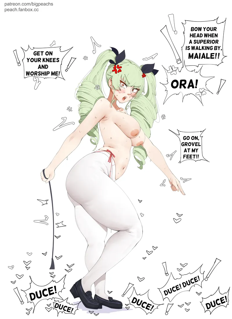 Thumbnail Anchovy want to get worship while being in a white legging topless showing off her hanging medium tits (Puri / Big peachs / Wettypeach) [Girl und Panzer]