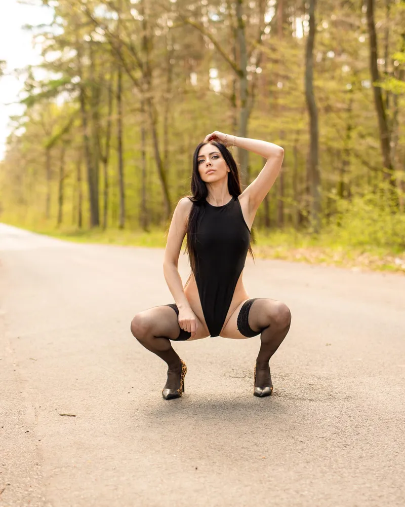 Thumbnail Black bodysuit, stockings and leopard heels from my latest shoot