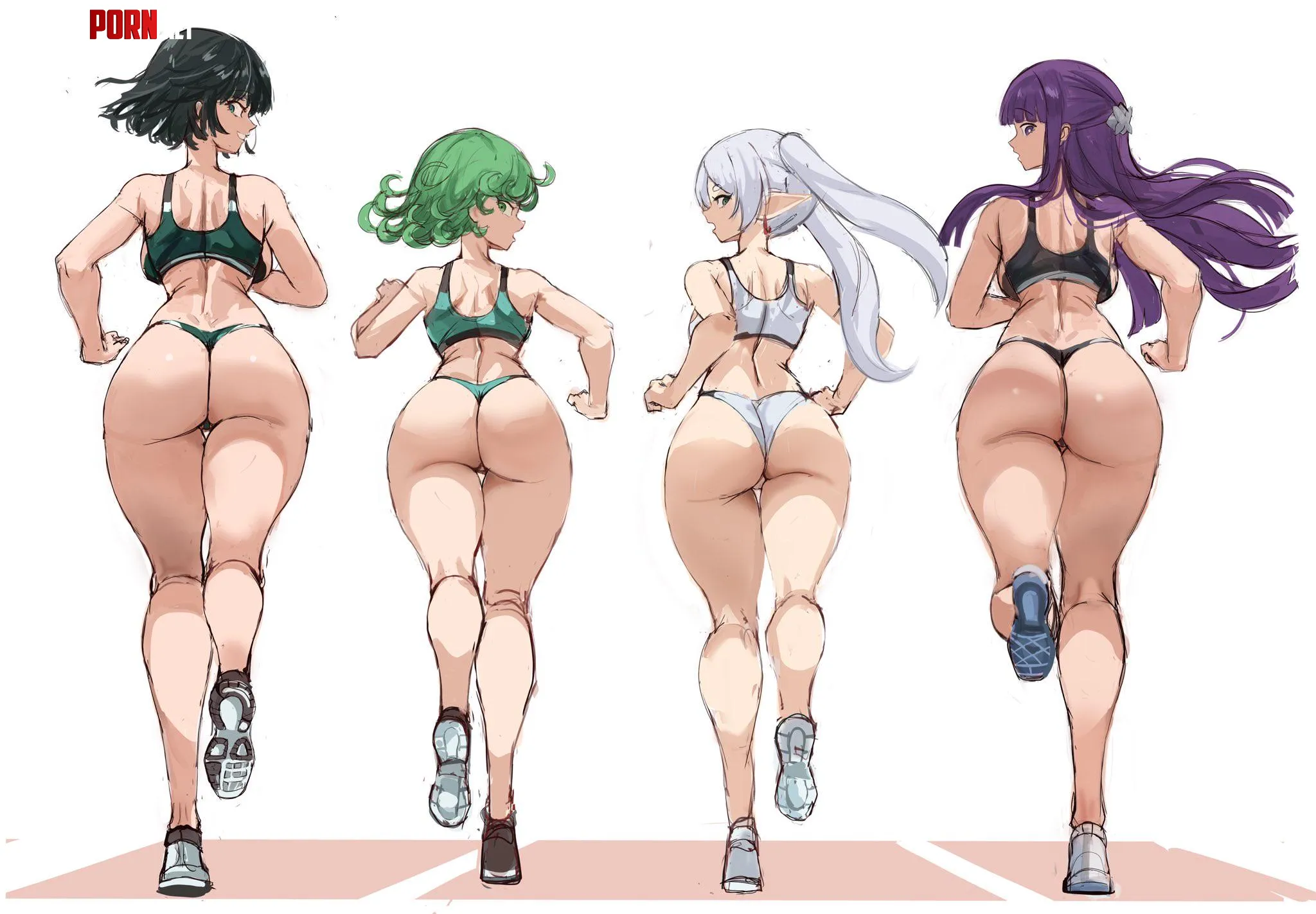 Fubuki, Tatsumaki, Frieren &amp; Fern jogging (Rakeemspoon) [One Punch Man &amp; Frieren Beyond Journey’s End] by idejascire