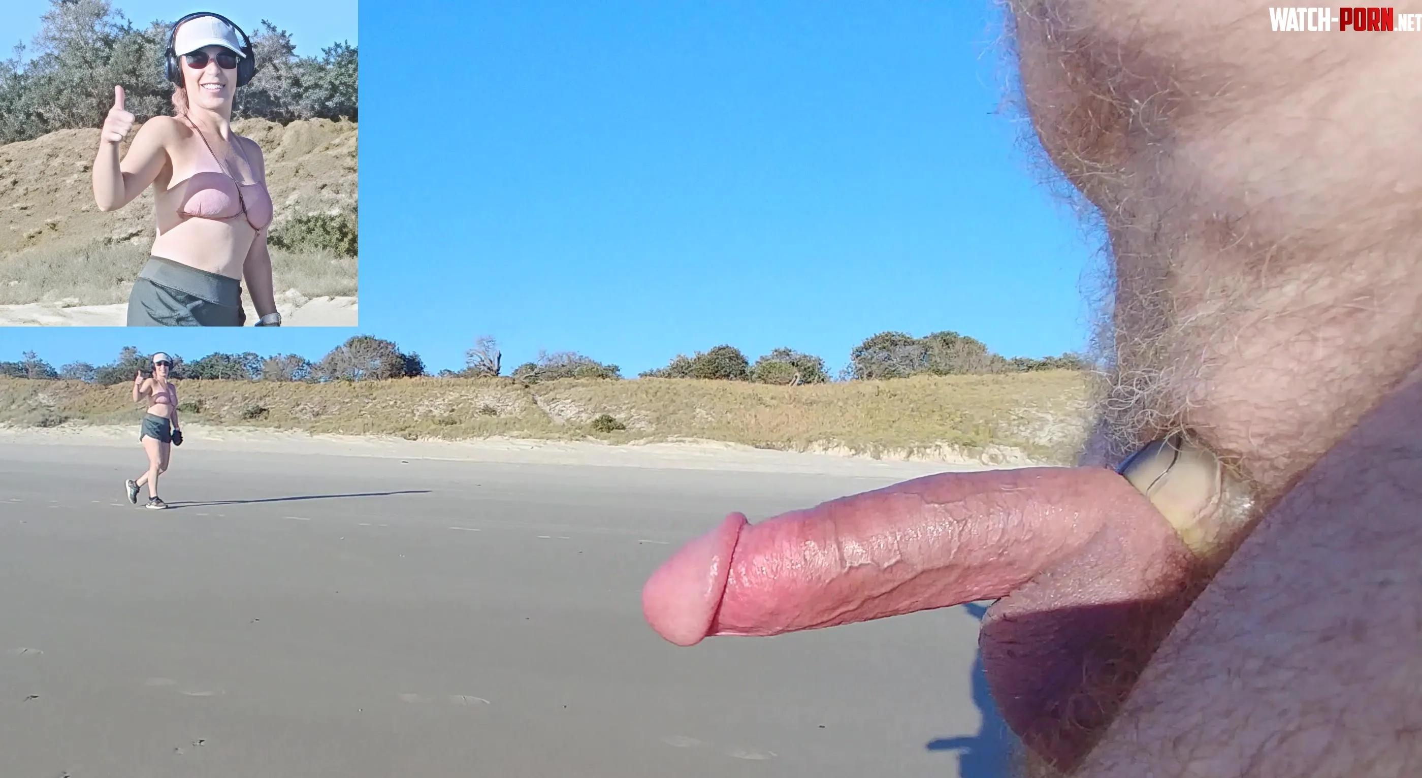 Friend gives thumbs-up on seeing his public erection on the beach! by PenetratingEndeavour