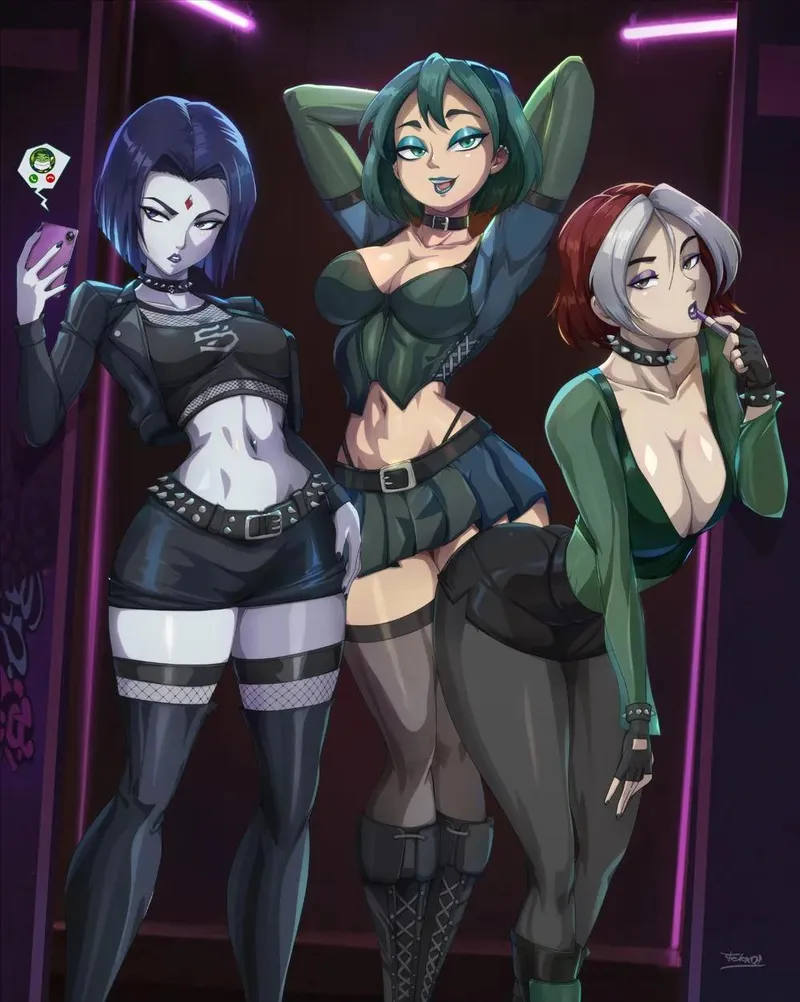Thumbnail Raven's sexy goth trio (Felox08) by Hidden_Rainboow