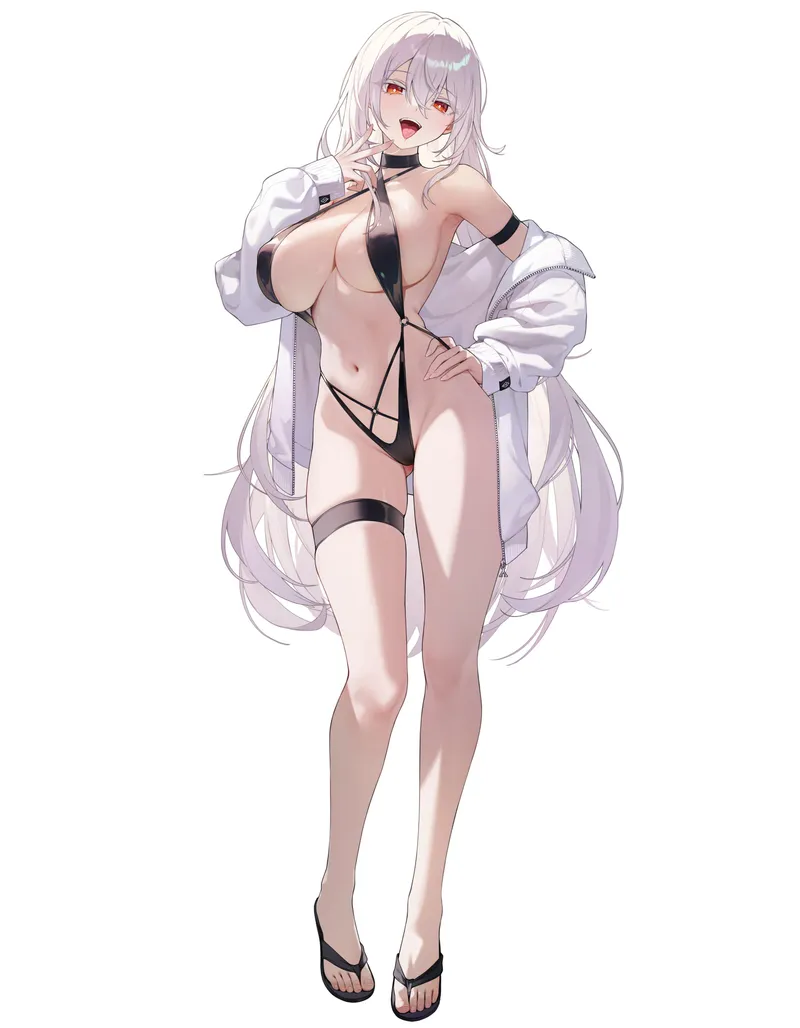 Thumbnail White haired girl in a black swimsuit