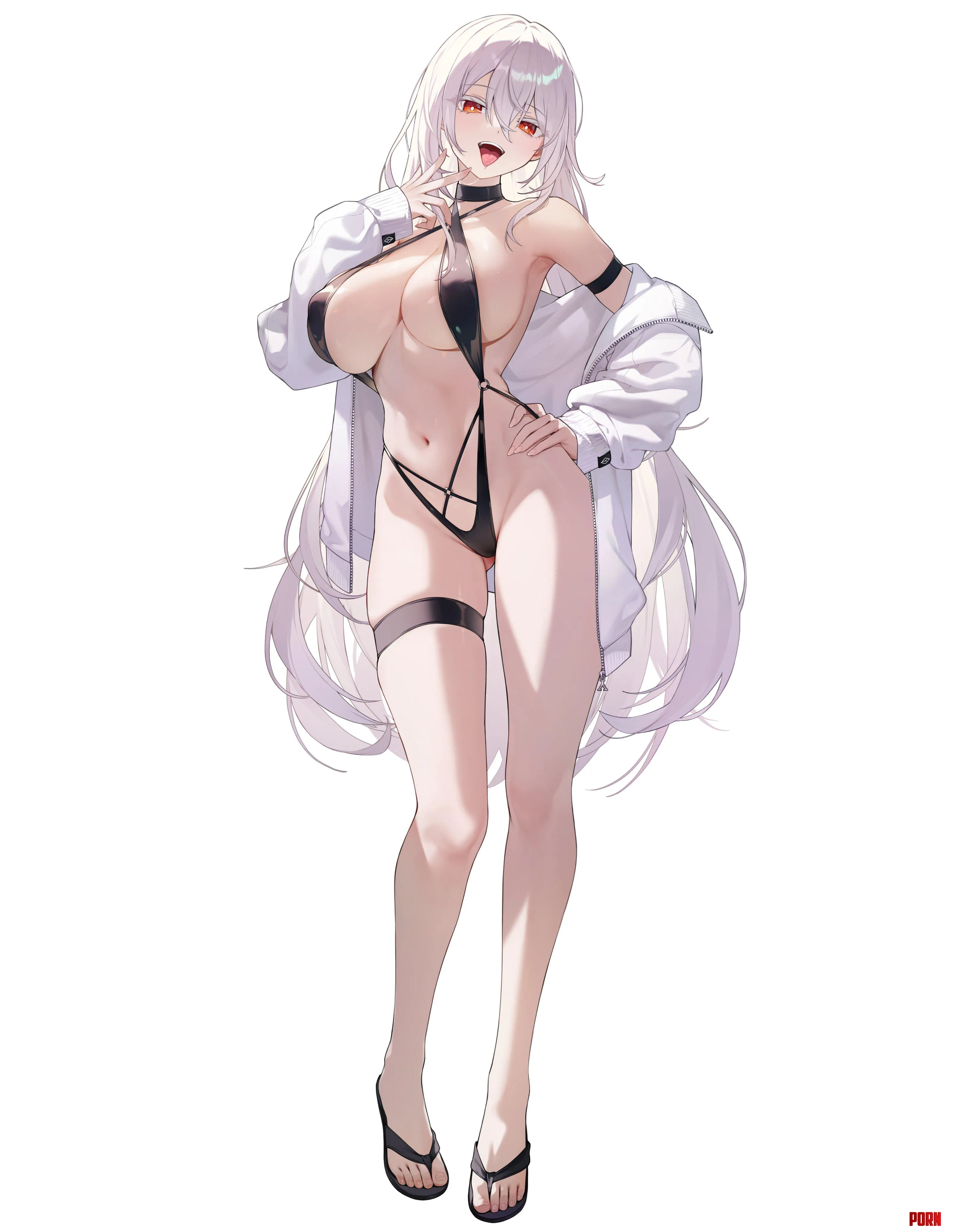 White haired girl in a black swimsuit by marxsander2016