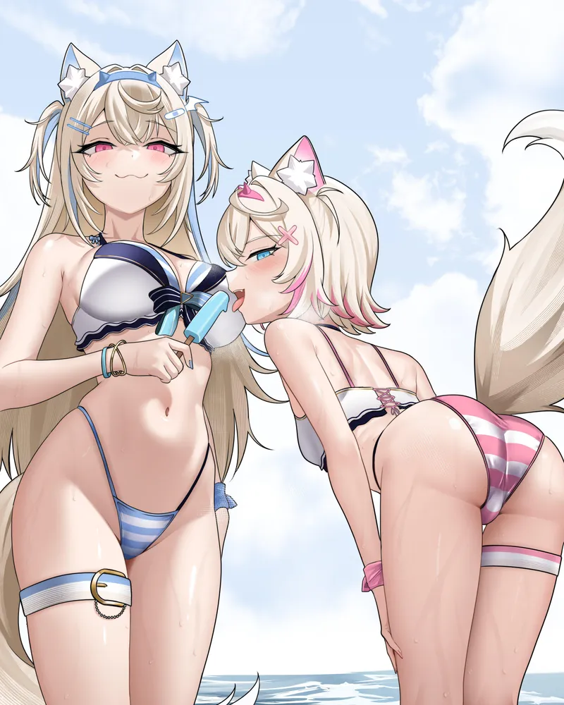 Thumbnail FuwaMoco with a popsicle (raikkonen) [Hololive] by Dwemer1030